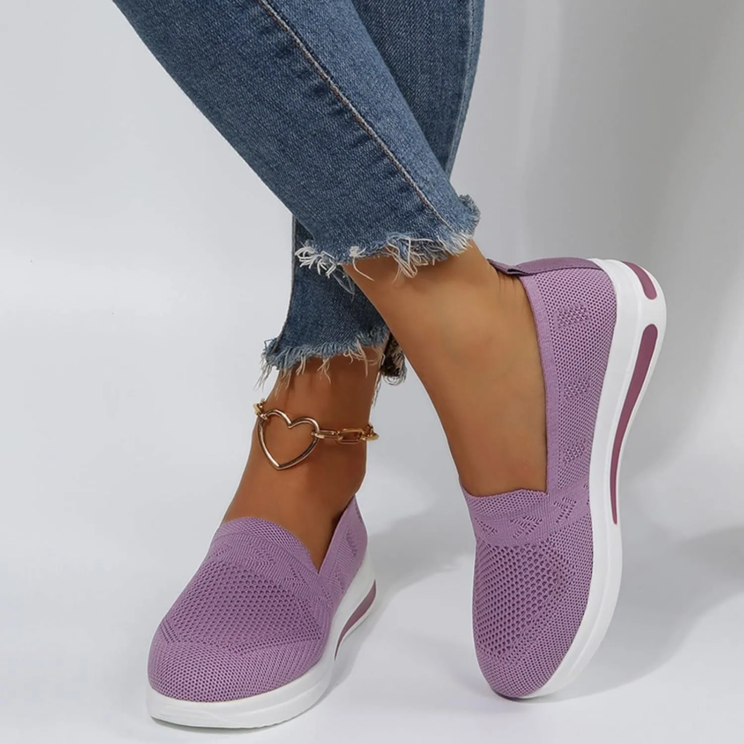 Womens Canvas Slip On Shoes Casual Walking Sneakers Lightweight Flat Fashion Comfortable Elastic Loafers Non Slip