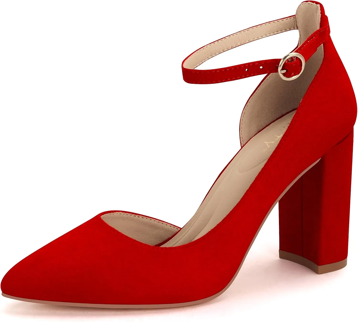 Women's Closed Toe Pumps 3-Inch Chunky Heels Pumps Ankle Strap Dress Wedding Shoes