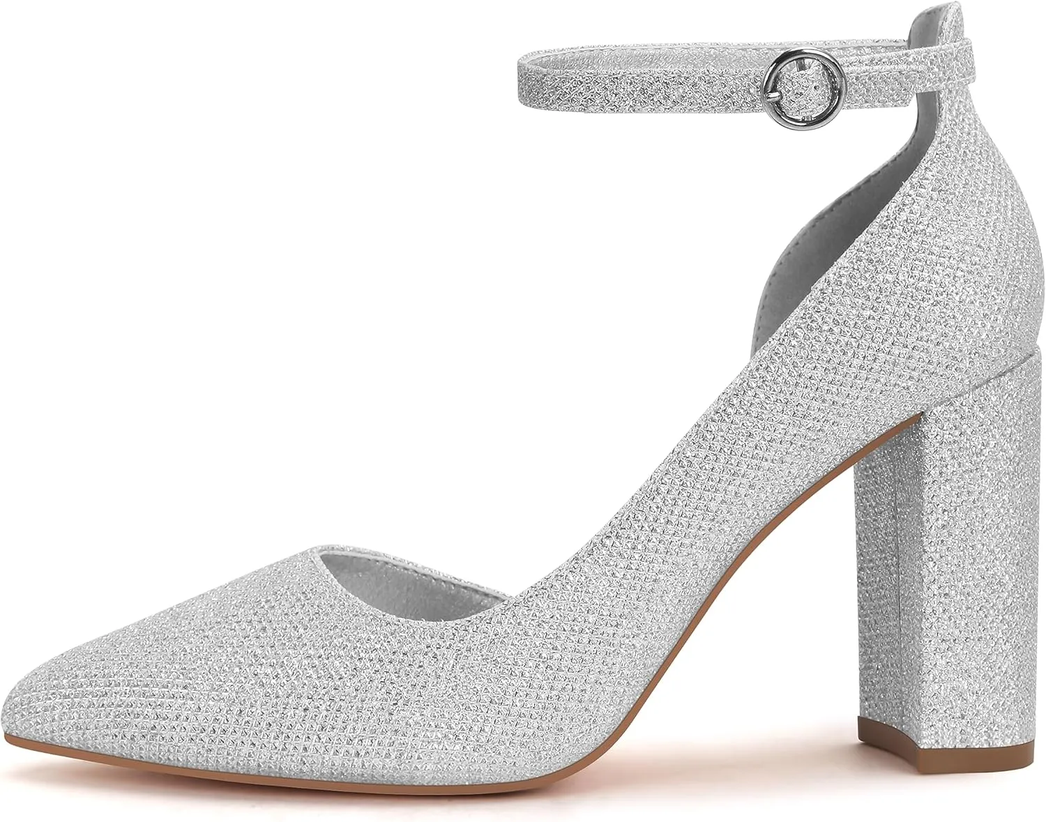 Women's Closed Toe Pumps 3-Inch Chunky Heels Pumps Ankle Strap Dress Wedding Shoes