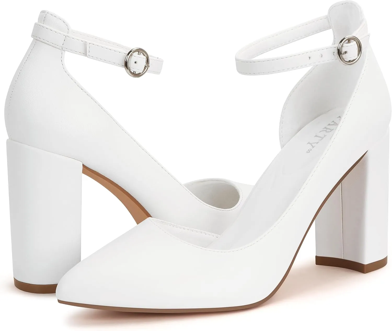 Women's Closed Toe Pumps 3-Inch Chunky Heels Pumps Ankle Strap Dress Wedding Shoes