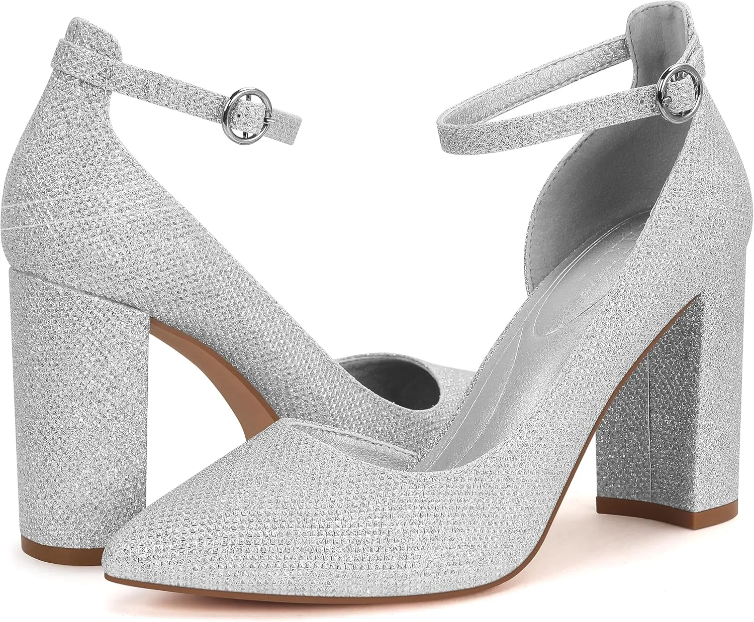 Women's Closed Toe Pumps 3-Inch Chunky Heels Pumps Ankle Strap Dress Wedding Shoes