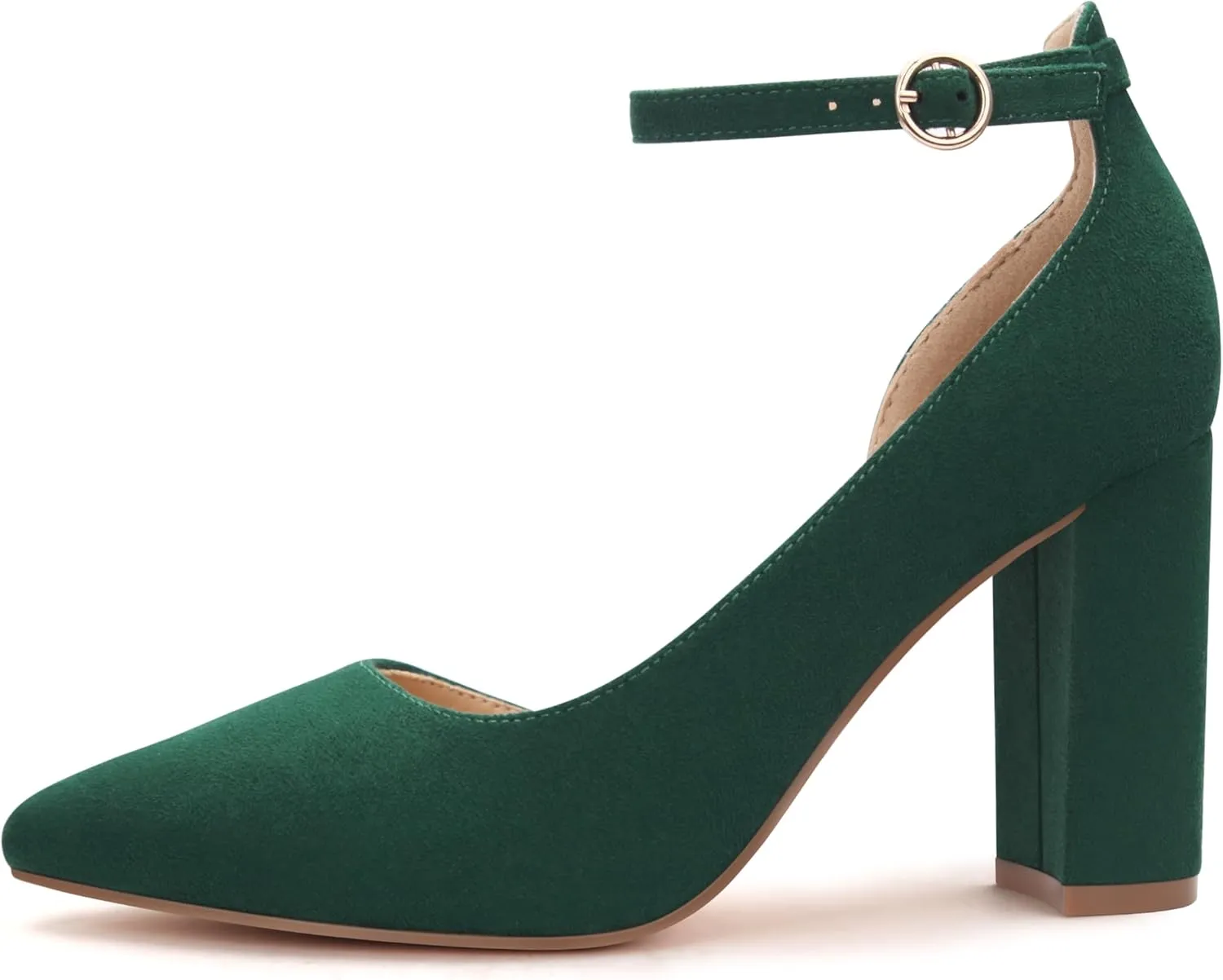 Women's Closed Toe Pumps 3-Inch Chunky Heels Pumps Ankle Strap Dress Wedding Shoes