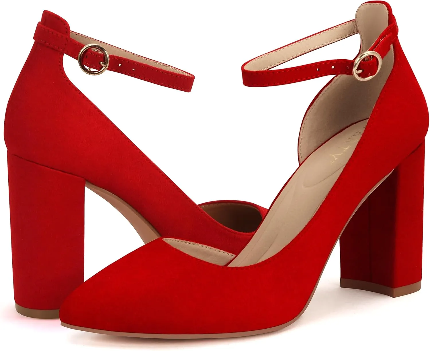 Women's Closed Toe Pumps 3-Inch Chunky Heels Pumps Ankle Strap Dress Wedding Shoes