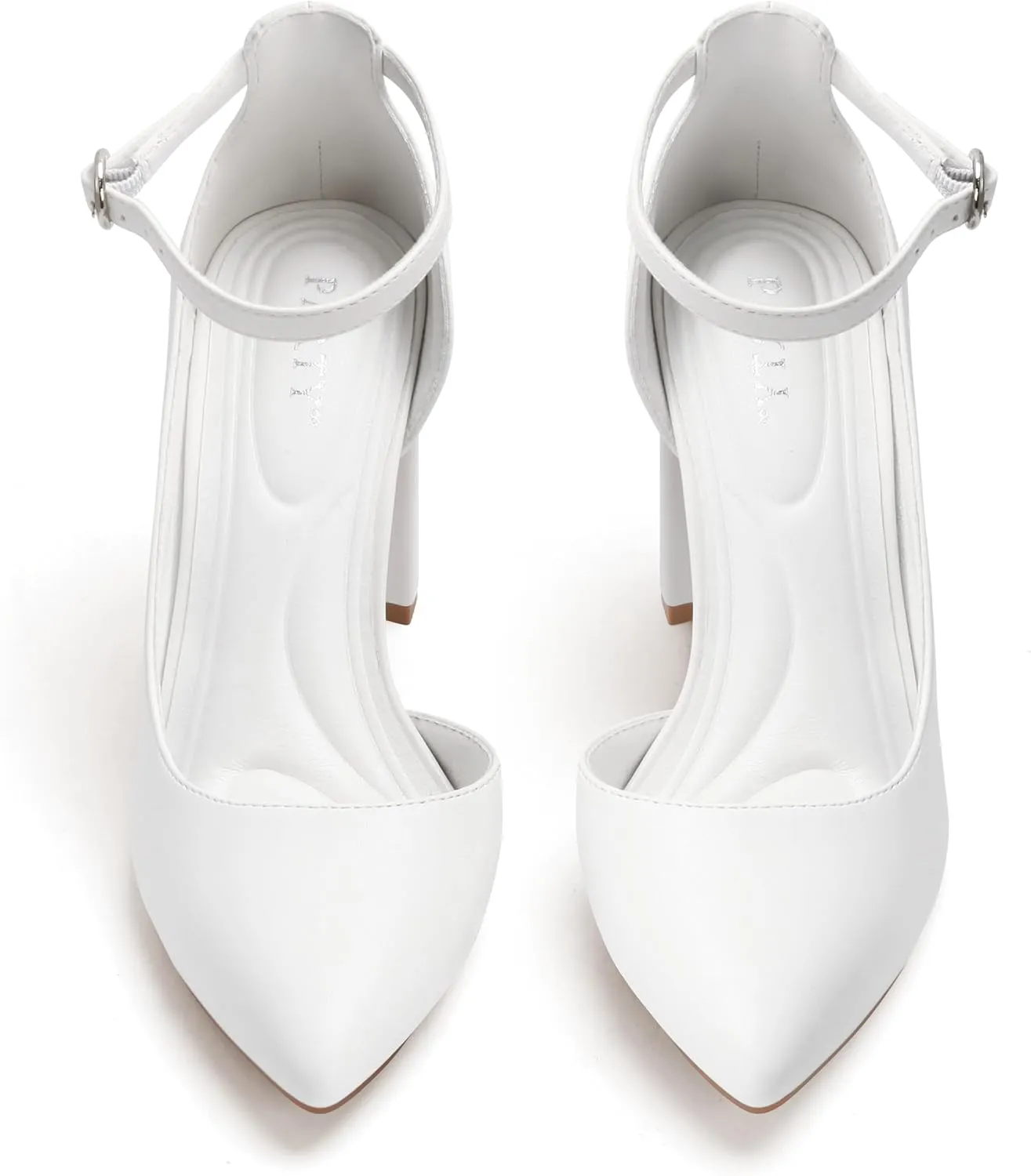 Women's Closed Toe Pumps 3-Inch Chunky Heels Pumps Ankle Strap Dress Wedding Shoes