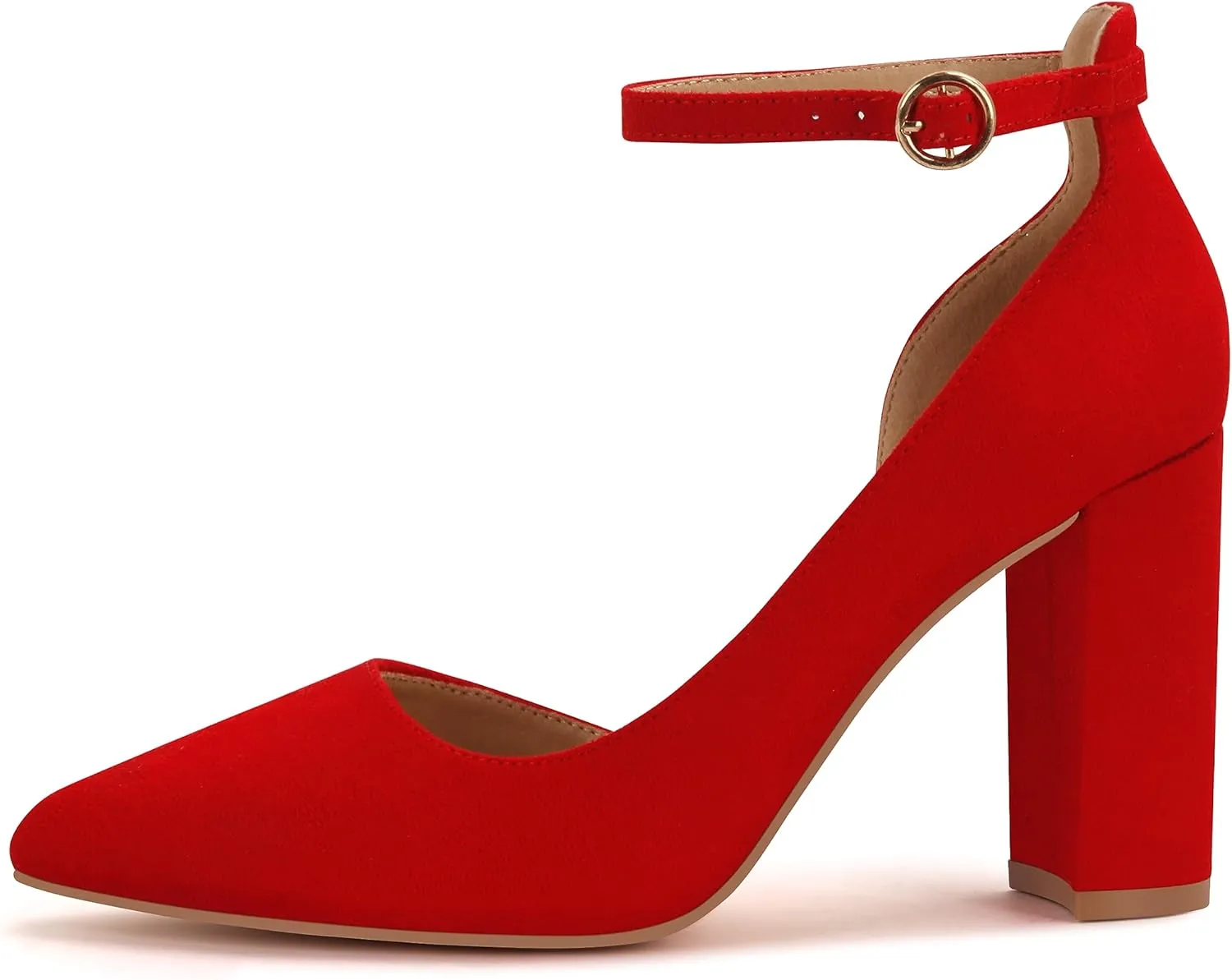 Women's Closed Toe Pumps 3-Inch Chunky Heels Pumps Ankle Strap Dress Wedding Shoes