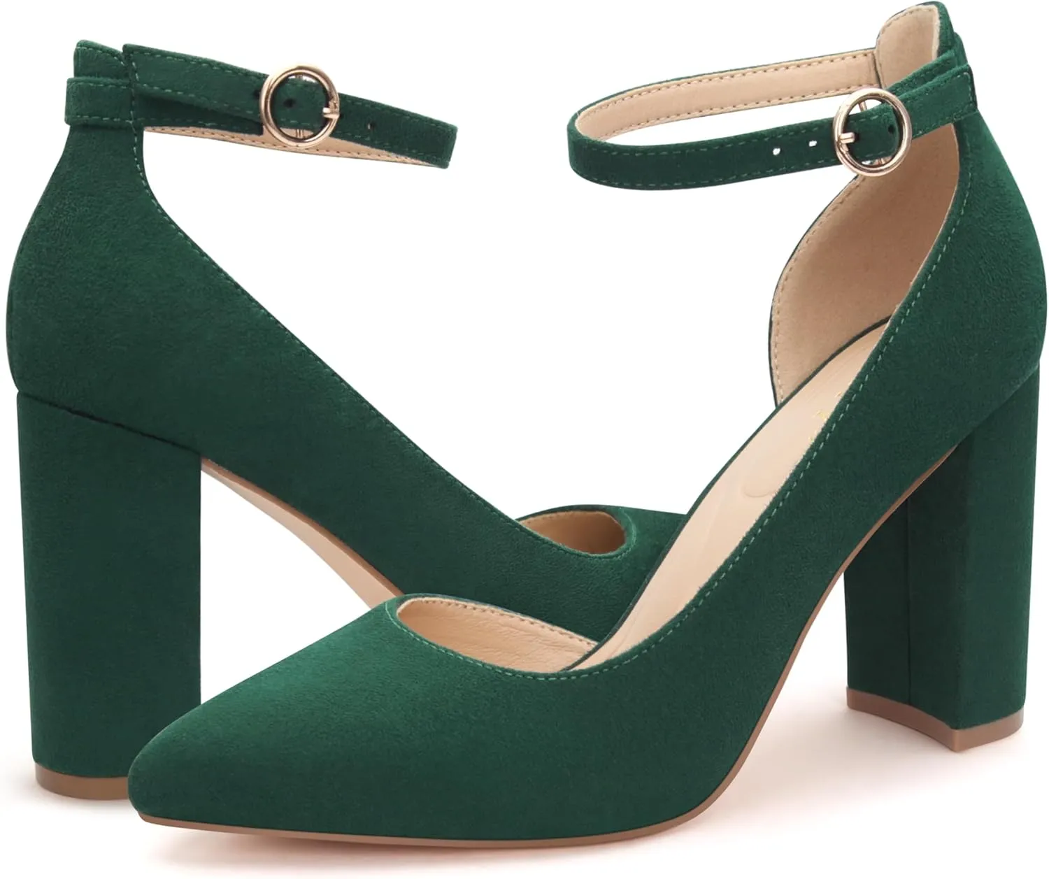 Women's Closed Toe Pumps 3-Inch Chunky Heels Pumps Ankle Strap Dress Wedding Shoes