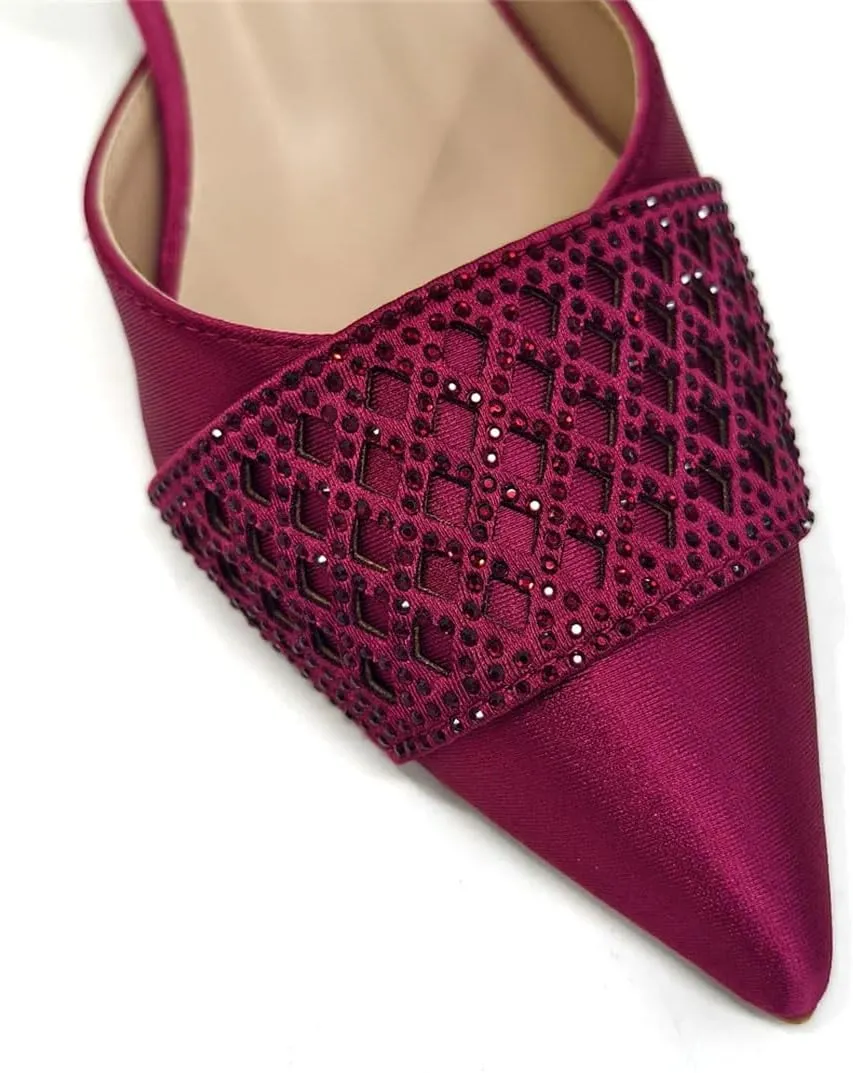 Women's Fashion Butterfly-Knot Heeled Shoes and Bag Set with Pointed Toe Spike Heel Slingbacks for Party