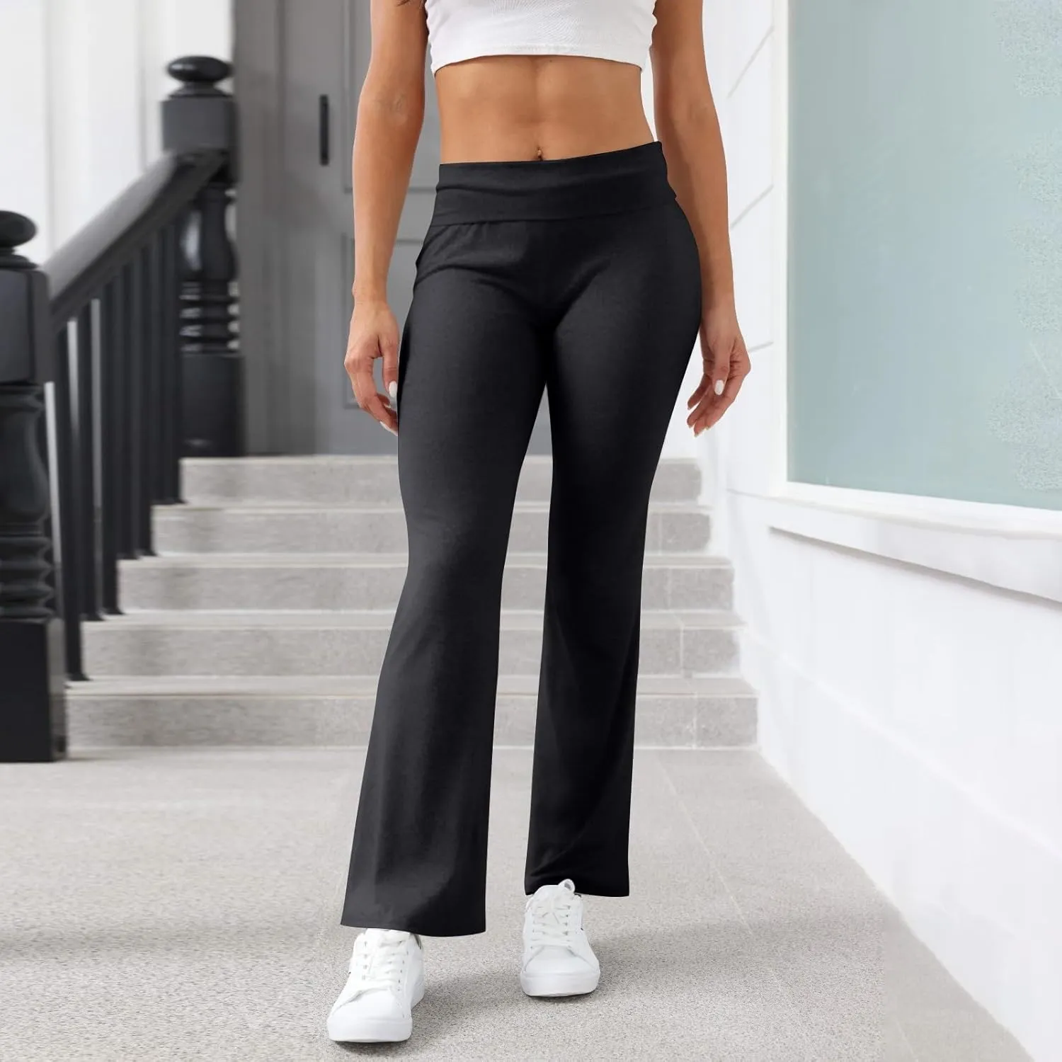 Womens Flare Leggings Low Rise Fold Over Bootcut Yoga Pants Casual Y2K Lounge Pants Comfy Workout Pants