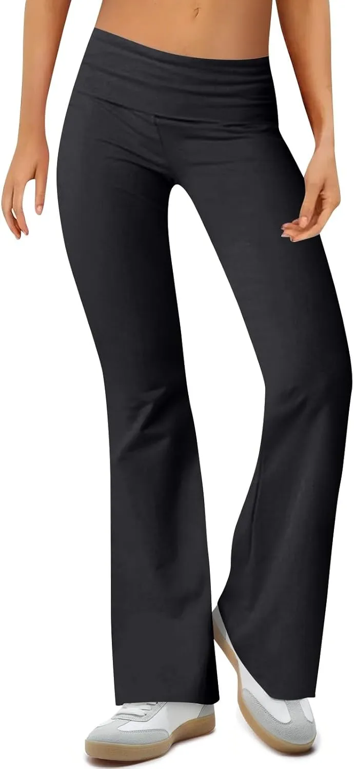 Womens Flare Leggings Low Rise Fold Over Bootcut Yoga Pants Casual Y2K Lounge Pants Comfy Workout Pants