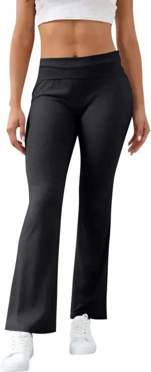 Womens Flare Leggings Low Rise Fold Over Bootcut Yoga Pants Casual Y2K Lounge Pants Comfy Workout Pants