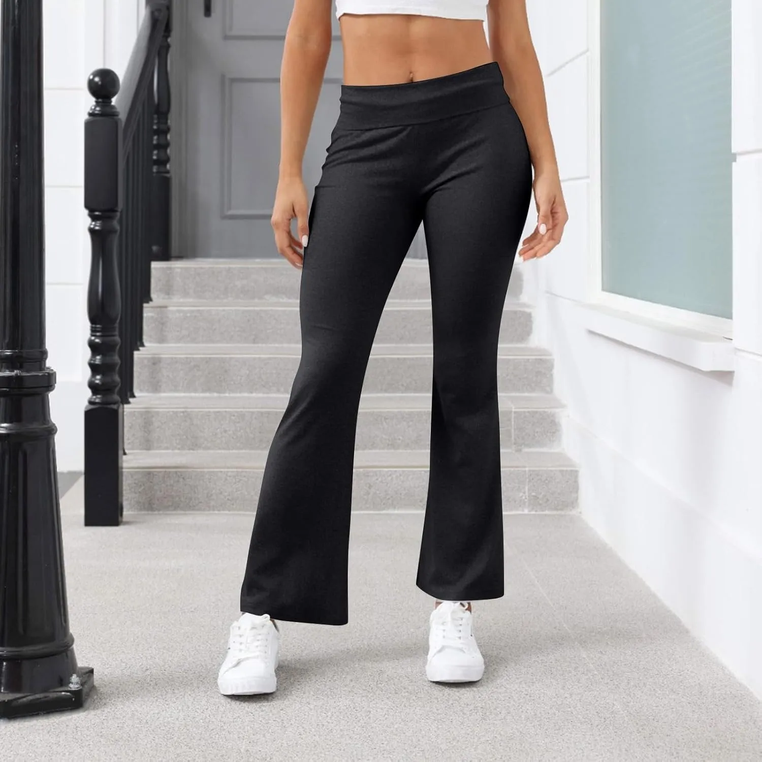 Womens Flare Leggings Low Rise Fold Over Bootcut Yoga Pants Casual Y2K Lounge Pants Comfy Workout Pants