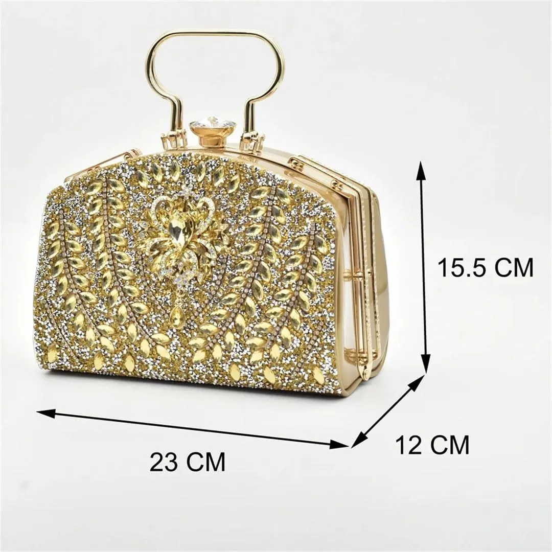 Women's Full Diamond Peep Toe Slingback and Bag Set with Round Heel for Party and Wedding