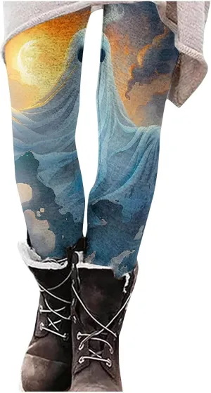 Women's Halloween Pumpkin Leggings High Waist Slim Leggings Yoga Pants Stretchy Athletic Legging Tights Halloween
