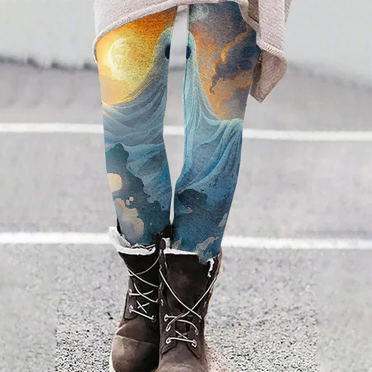 Women's Halloween Pumpkin Leggings High Waist Slim Leggings Yoga Pants Stretchy Athletic Legging Tights Halloween