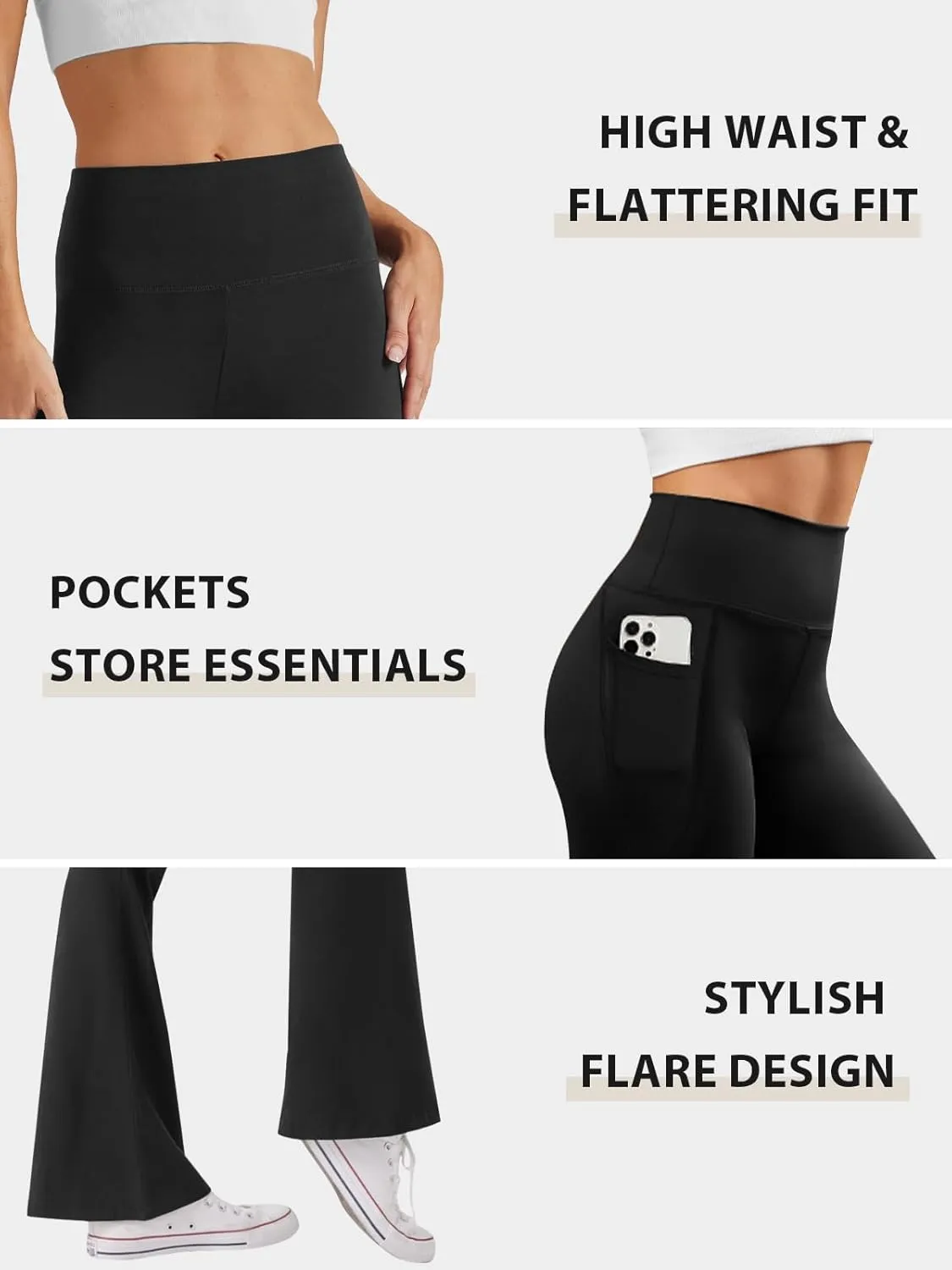 Women's High Waist Flare Yoga Pants Tummy Control Casual Bootcut Leggings with Side Pockets