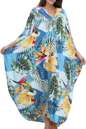 Women's Kaftan Dresses 2025 V Neck Batwing Sleeve Beach Cover Ups Plus Size Lightweight Caftans for Swimwear