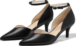 Womens Kitten Heels Comfortable Low Heel Dress Shoes Pointed Toe Ankle Strap Cutout D'Orsay Wedding Party Pumps