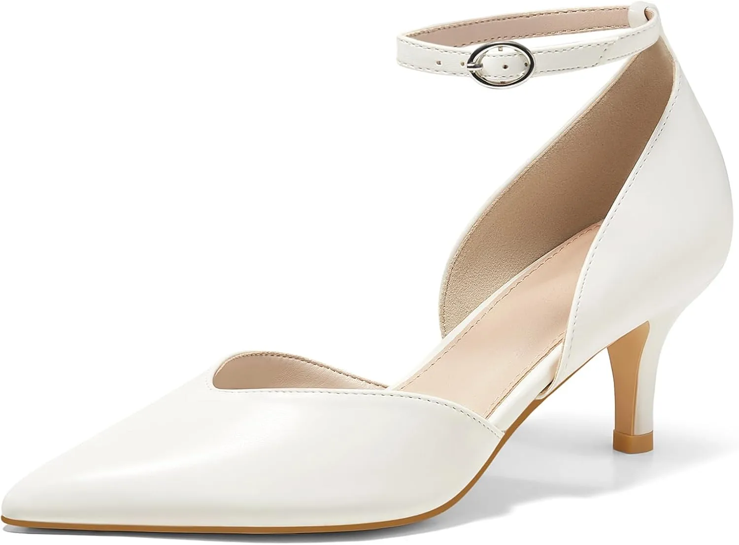 Womens Kitten Heels Comfortable Low Heel Dress Shoes Pointed Toe Ankle Strap Cutout D'Orsay Wedding Party Pumps