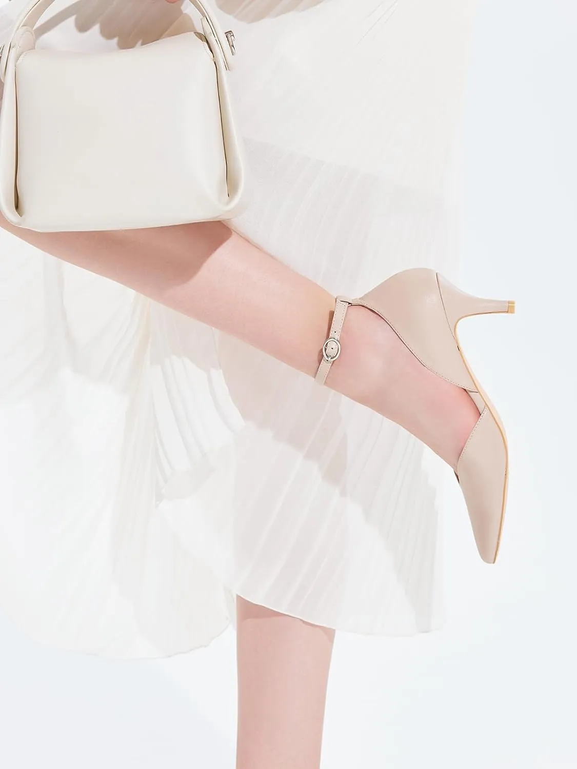 Womens Kitten Heels Comfortable Low Heel Dress Shoes Pointed Toe Ankle Strap Cutout D'Orsay Wedding Party Pumps