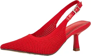 Women's Knitted Pointed Toe Stiletto Slingback Pumps Adjustable Ankle Strap Closed Toe Sexy Kitten Heel Dress Sandals Shoes for Office Wedding Party