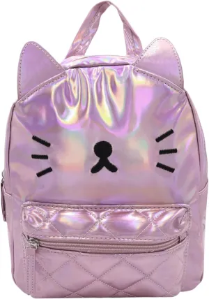 Women's Laser Holographic Backpack Cute Hologram Shoulder Bag Casual Daypack Purse Christmas Birthday Gift,Pink Cat