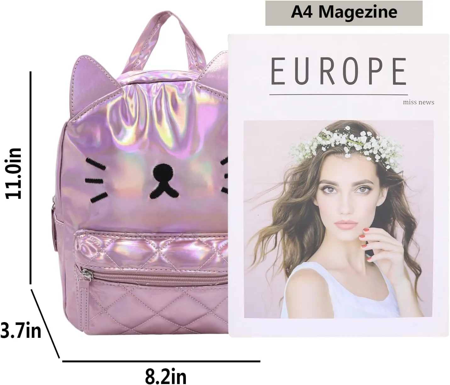 Women's Laser Holographic Backpack Cute Hologram Shoulder Bag Casual Daypack Purse Christmas Birthday Gift,Pink Cat