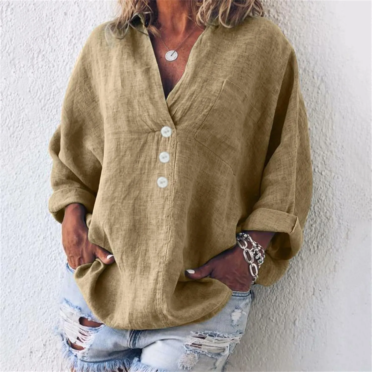 Women's Linen Blouse Women's Retro Floral Art Print Casual Long Sleeve Long Sleeve Casual Linen Cotton Clothing