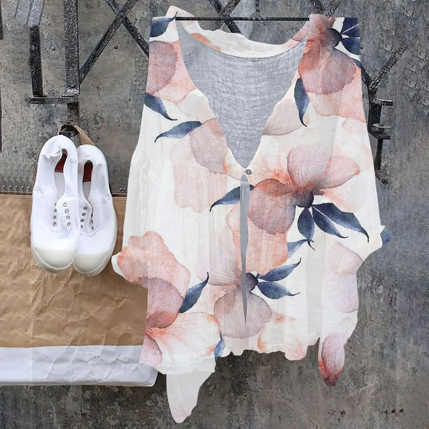 Womens Long Sleeve Button Down Women's Floral Butterfly Print Natural Autumn Casual Long Sleeve Loose Fit Collared