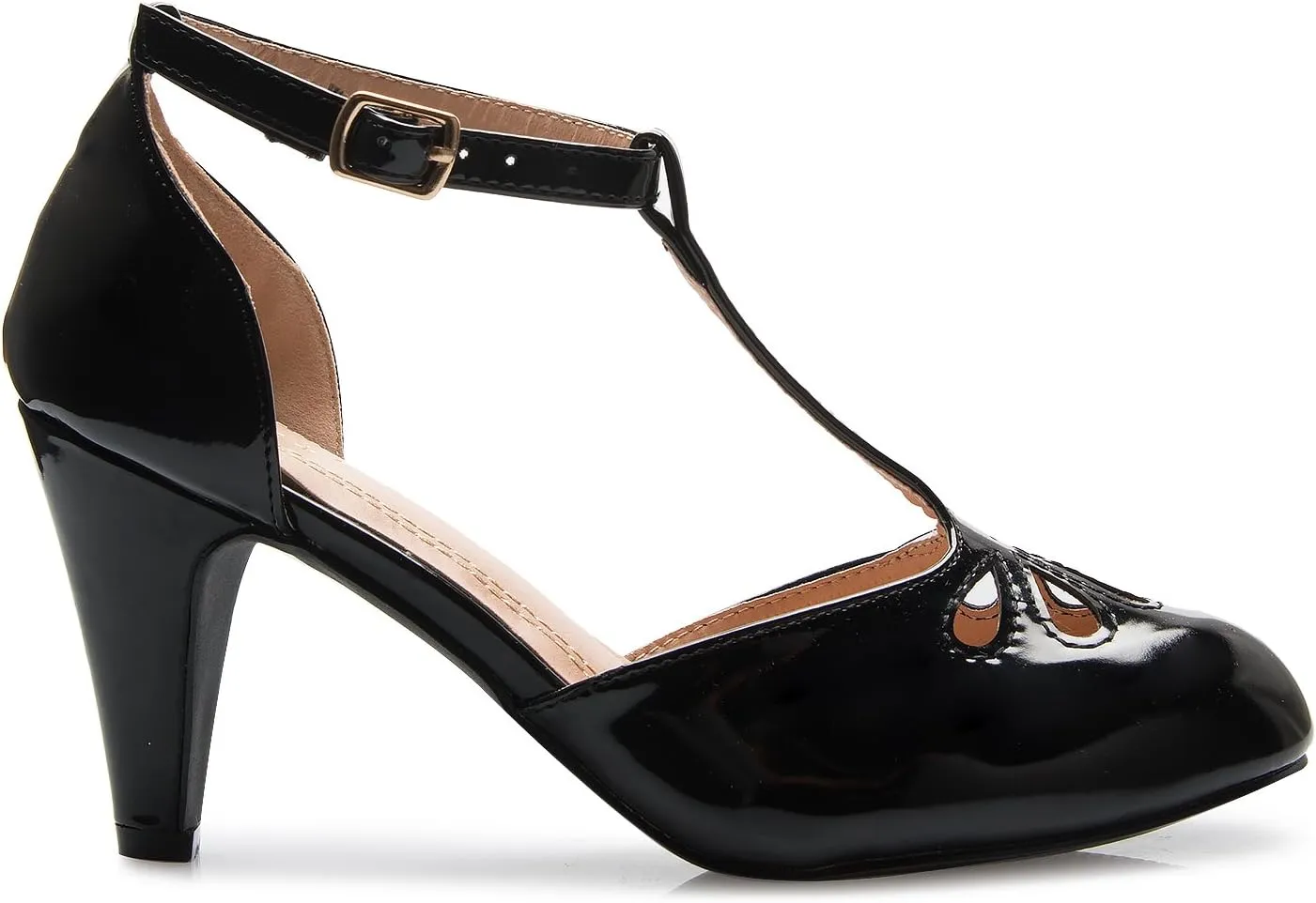 Women's Low Heels Mary Jane Pumps - Adorable Vintage Shoes- Unique Round Toe Design with an Adjustable T Strap