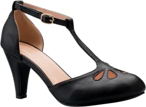 Women's Low Heels Mary Jane Pumps - Adorable Vintage Shoes- Unique Round Toe Design with an Adjustable T Strap