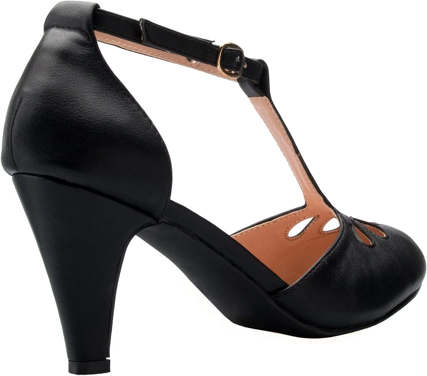 Women's Low Heels Mary Jane Pumps - Adorable Vintage Shoes- Unique Round Toe Design with an Adjustable T Strap