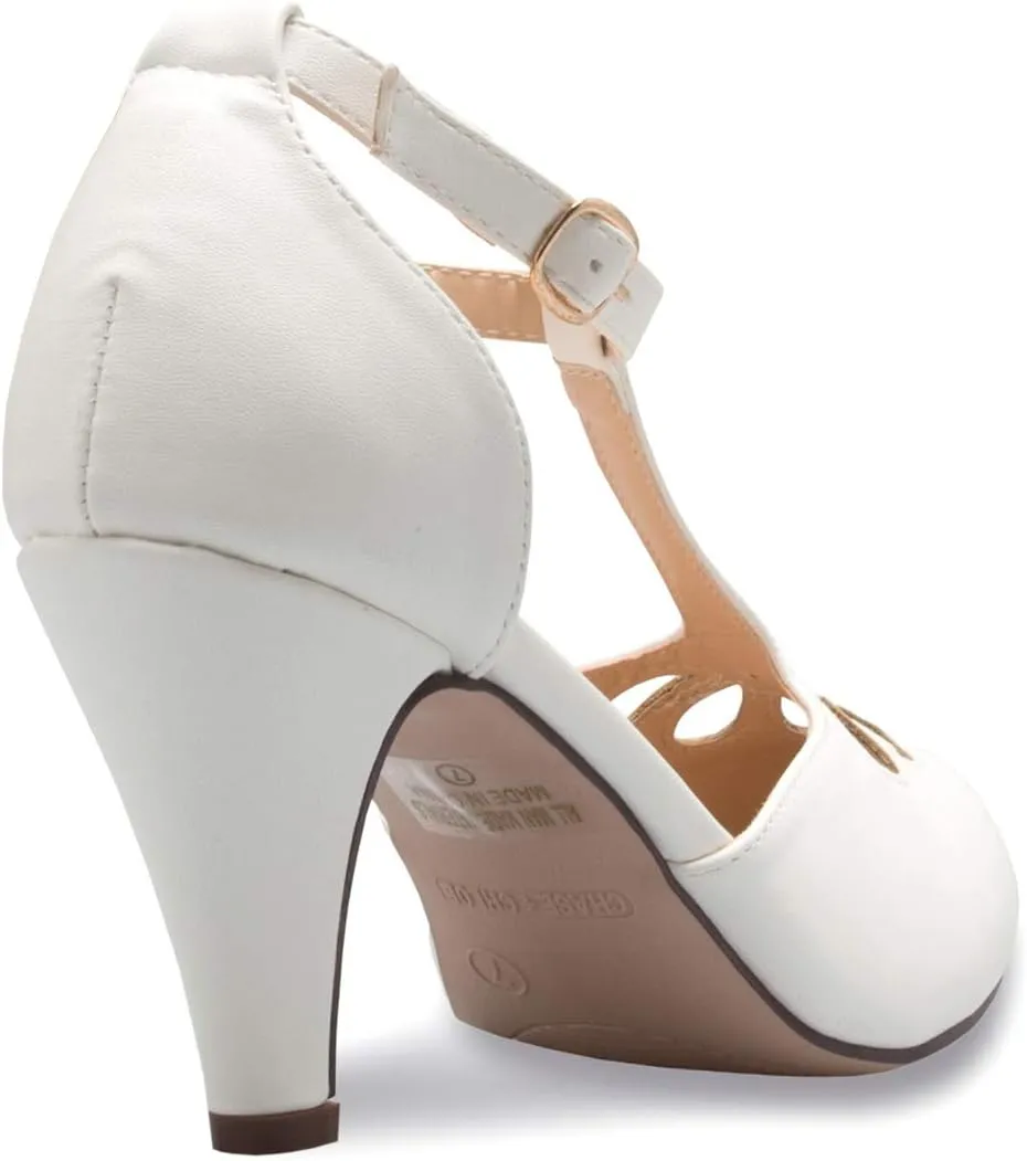 Women's Low Heels Mary Jane Pumps - Adorable Vintage Shoes- Unique Round Toe Design with an Adjustable T Strap
