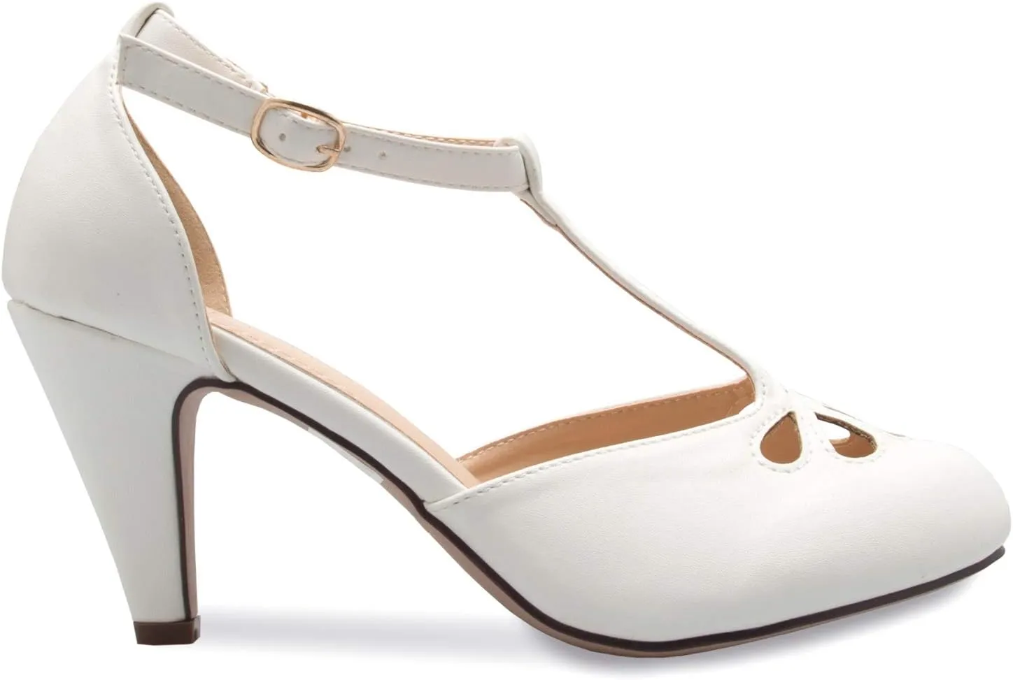 Women's Low Heels Mary Jane Pumps - Adorable Vintage Shoes- Unique Round Toe Design with an Adjustable T Strap
