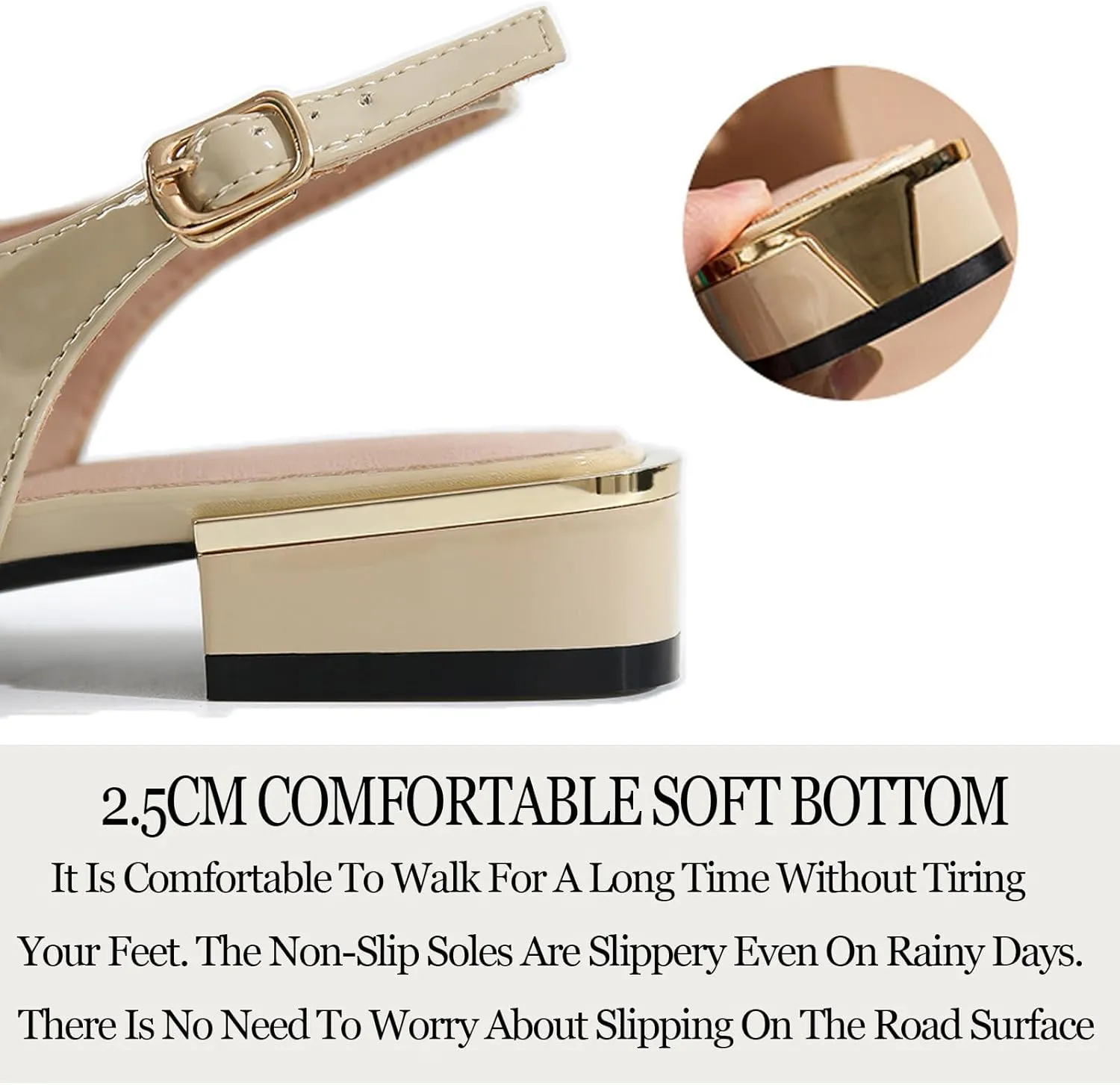 Women's Patent Leather Low Block Heel Mary Jane Sandals with Adjustable Ankle Straps Closed Square Toe Slingback Chunky Heel Pumps for Daily Work Prom Evening Dating