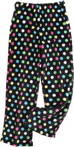 Womens Polka Dot Print Plush Pajama Pants Winter Warm Fleece Fuzzy Pj Bottoms Wide Leg Cozy Lounge Pants Sleepwear