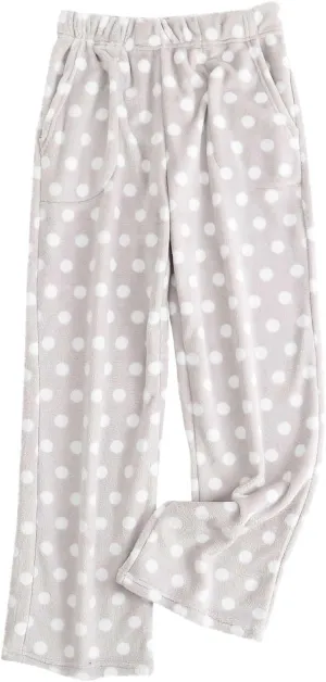 Womens Polka Dot Print Plush Pajama Pants Winter Warm Fleece Fuzzy Pj Bottoms Wide Leg Cozy Lounge Pants Sleepwear