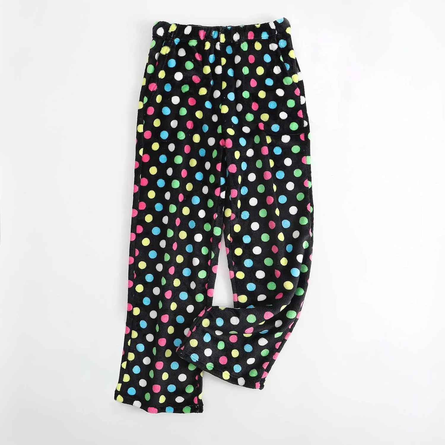 Womens Polka Dot Print Plush Pajama Pants Winter Warm Fleece Fuzzy Pj Bottoms Wide Leg Cozy Lounge Pants Sleepwear