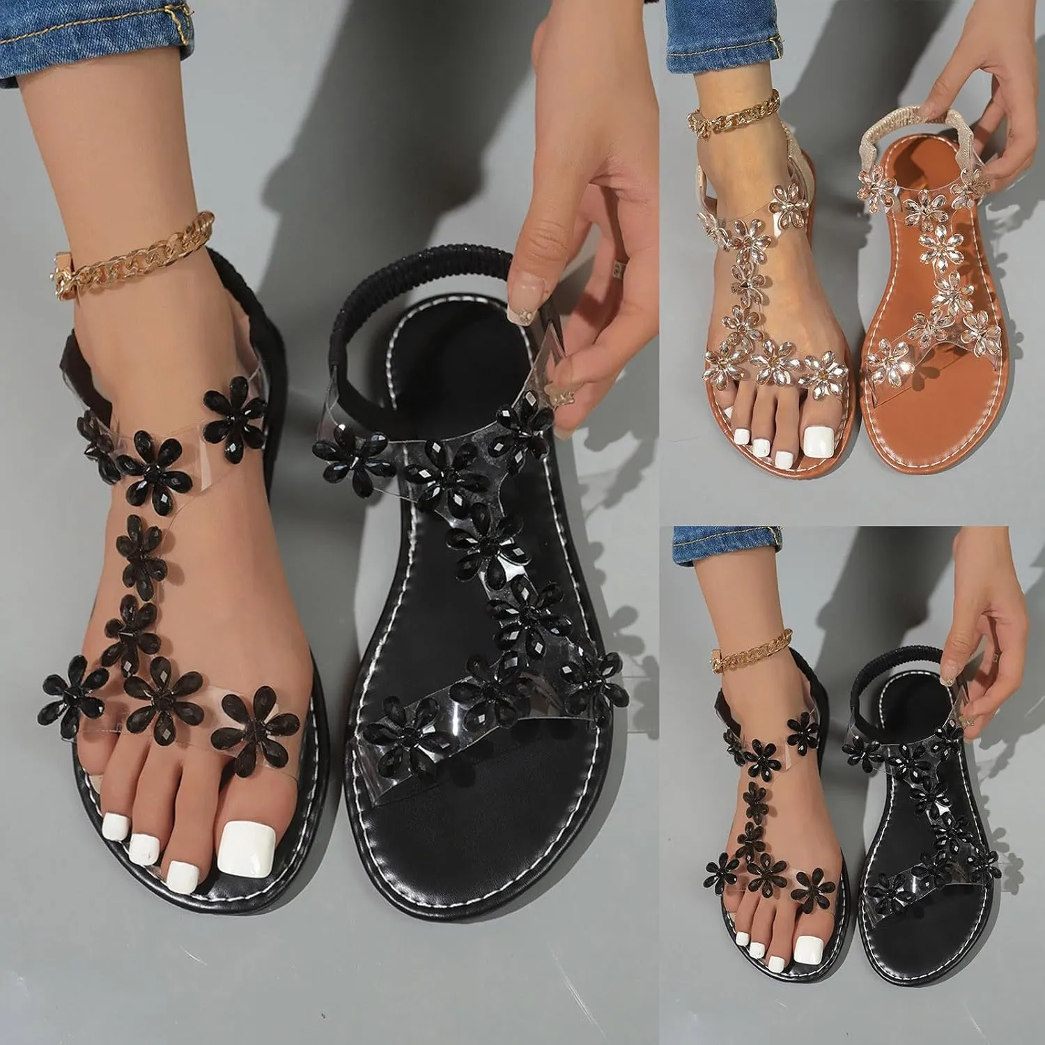 Women's Sandals Clip Toe Lace Floral Flip Flops Sandals Casual Comfy Boho Sandals Summer Beach Roman Shoes