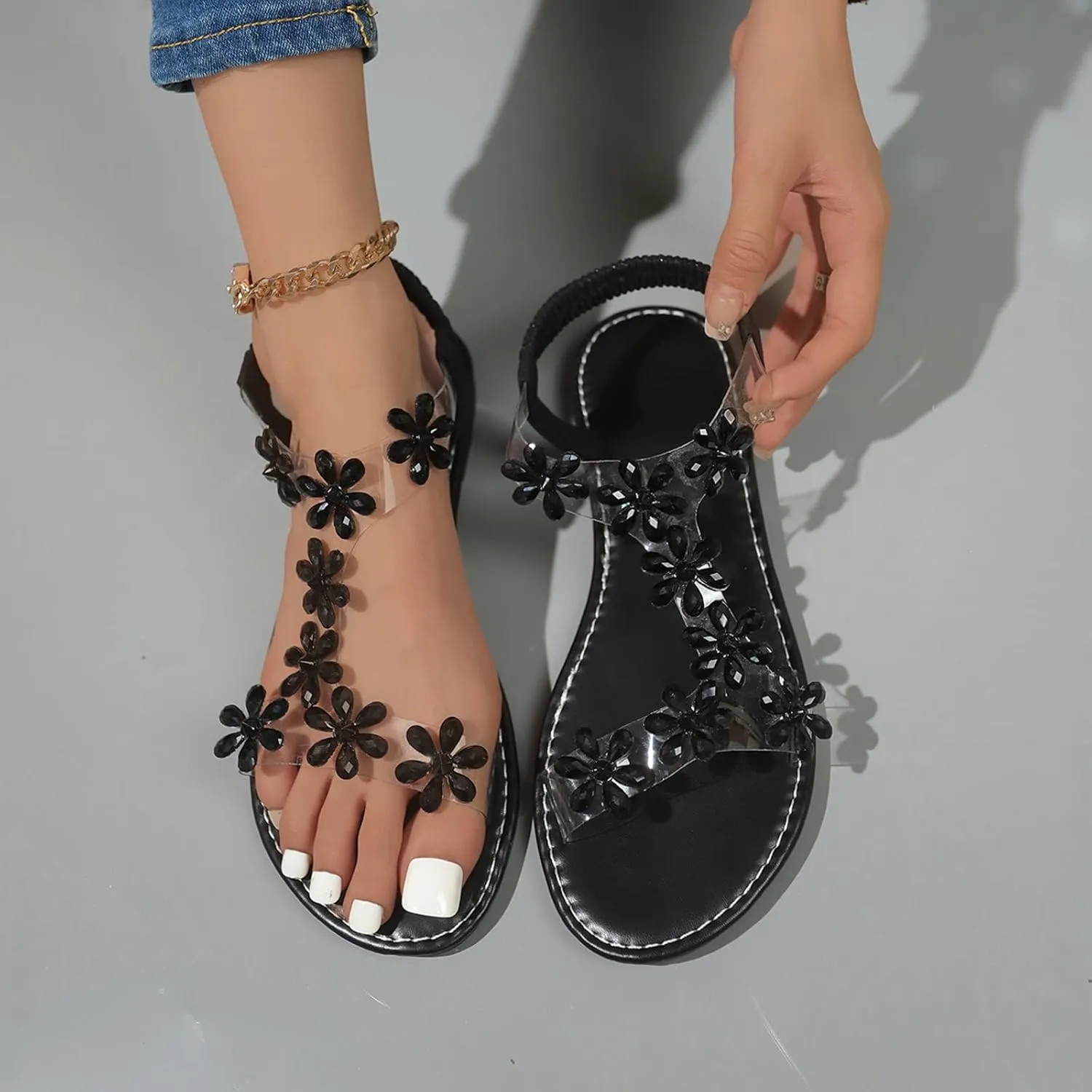 Women's Sandals Clip Toe Lace Floral Flip Flops Sandals Casual Comfy Boho Sandals Summer Beach Roman Shoes