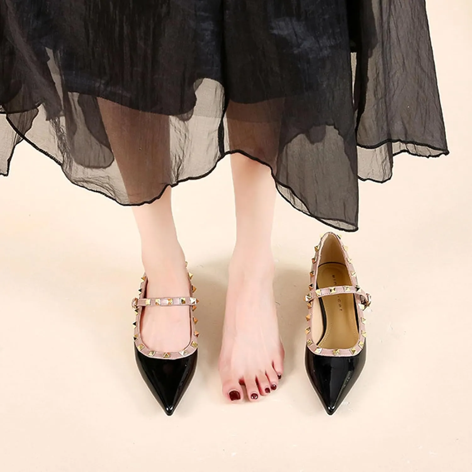 Women's Suede Pointed Toe Rivet Flats Comfort Shallow Slip On Casual Versatile Dress Shoes for Wedding Party Y2kk