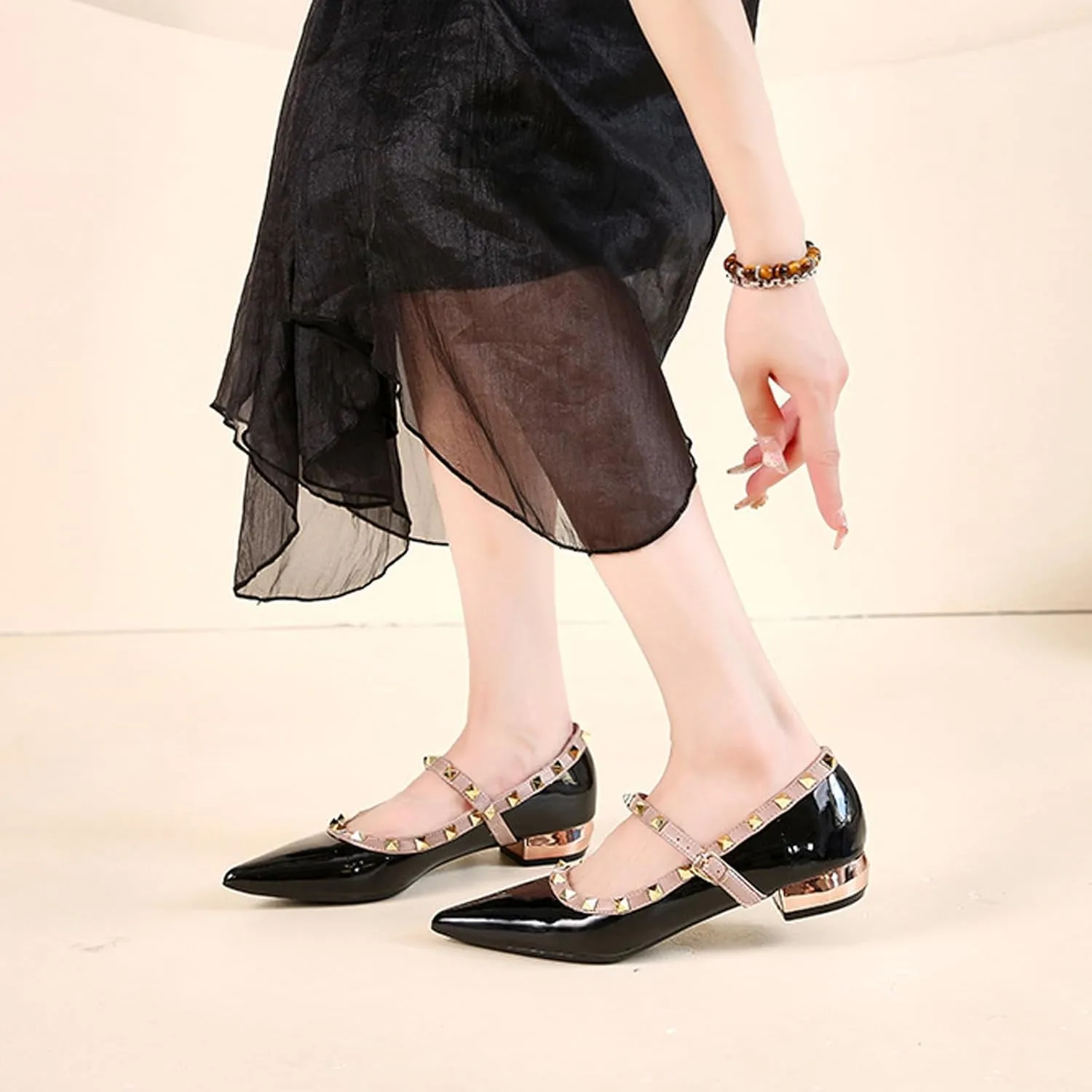 Women's Suede Pointed Toe Rivet Flats Comfort Shallow Slip On Casual Versatile Dress Shoes for Wedding Party Y2kk
