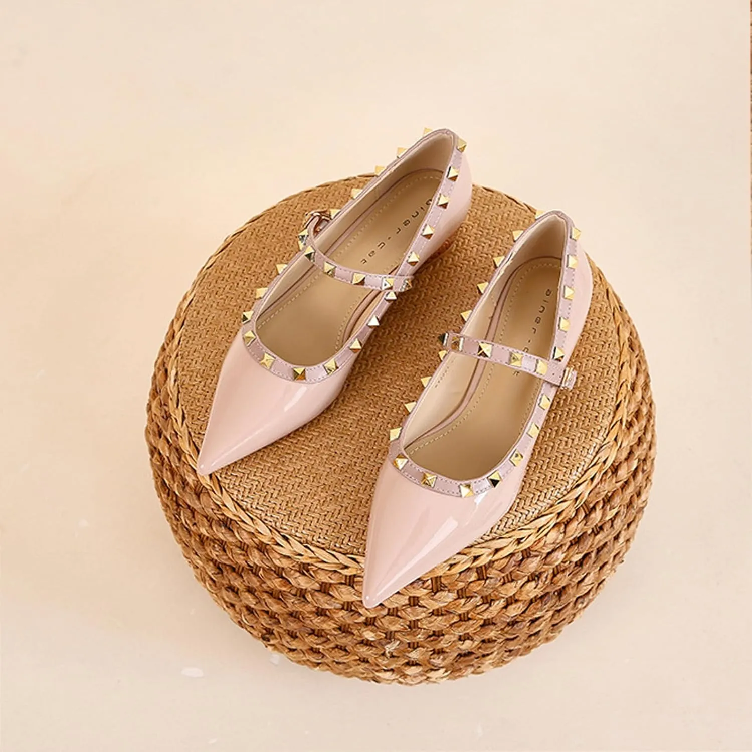Women's Suede Pointed Toe Rivet Flats Comfort Shallow Slip On Casual Versatile Dress Shoes for Wedding Party Y2kk