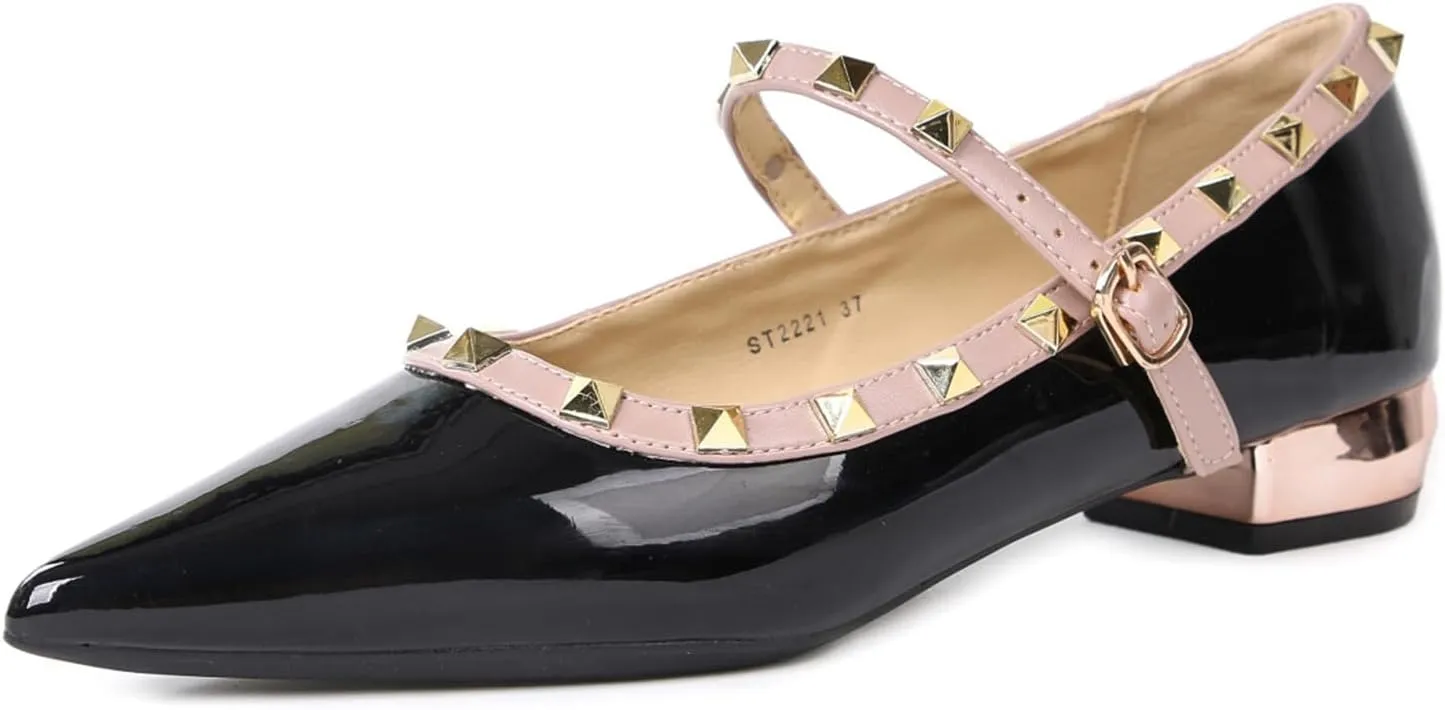 Women's Suede Pointed Toe Rivet Flats Comfort Shallow Slip On Casual Versatile Dress Shoes for Wedding Party Y2kk