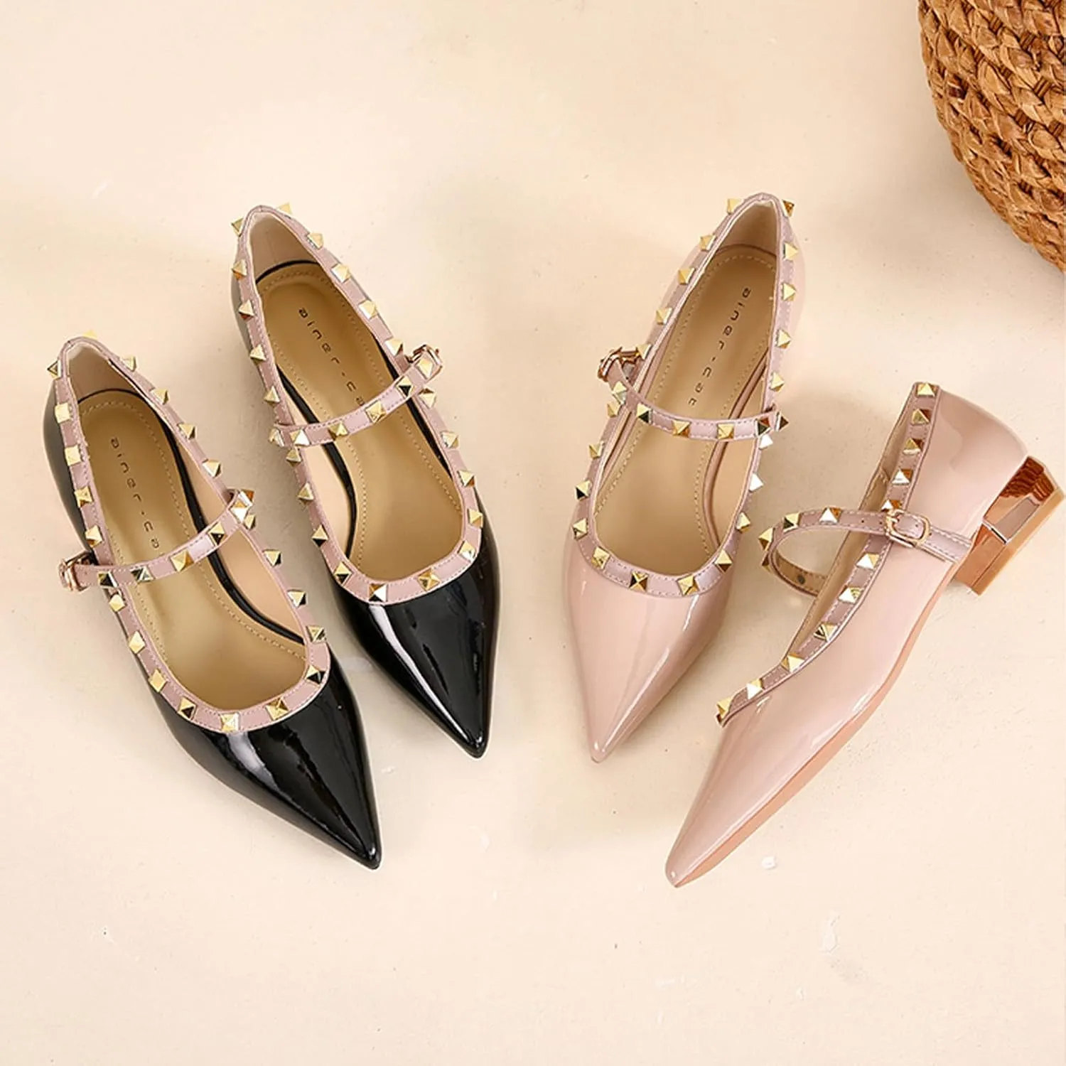 Women's Suede Pointed Toe Rivet Flats Comfort Shallow Slip On Casual Versatile Dress Shoes for Wedding Party Y2kk
