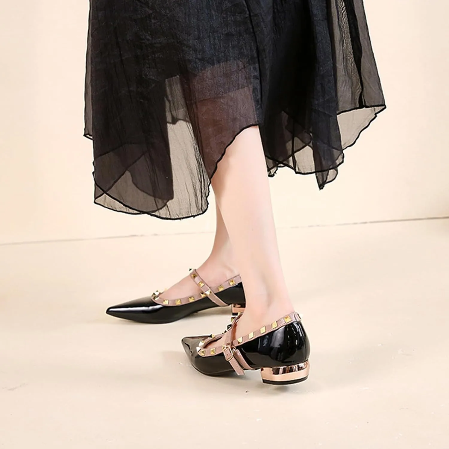 Women's Suede Pointed Toe Rivet Flats Comfort Shallow Slip On Casual Versatile Dress Shoes for Wedding Party Y2kk