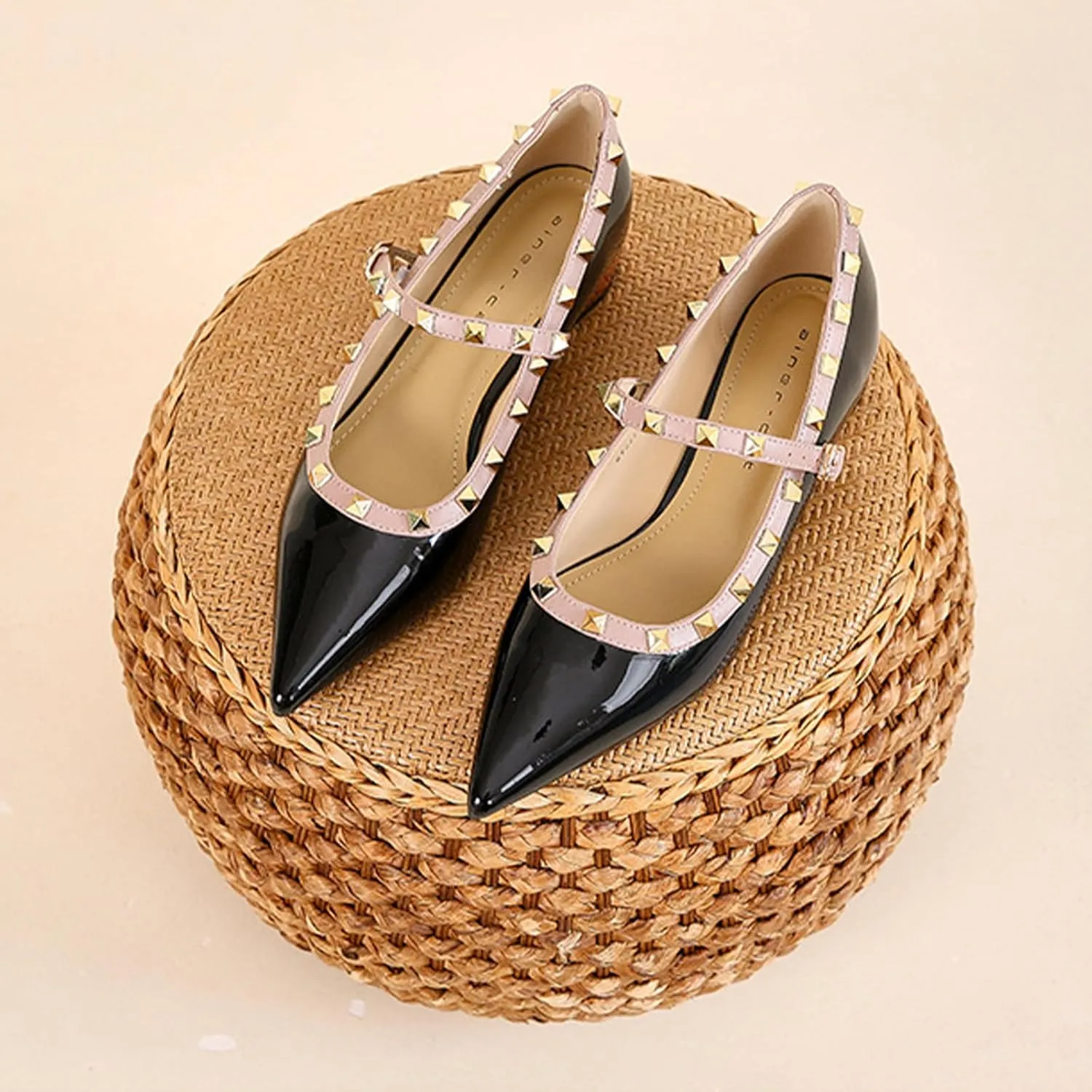 Women's Suede Pointed Toe Rivet Flats Comfort Shallow Slip On Casual Versatile Dress Shoes for Wedding Party Y2kk