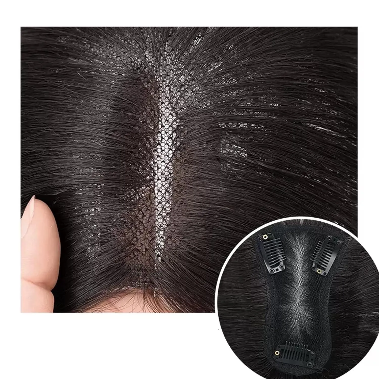 Women's Wig Wig Girls Head Patch White Hair Real Hair Thin Fluffy Increase Hair Volume Wig Piece Women's Wigs Hair Piece(07-(7-8) 30CM-black)