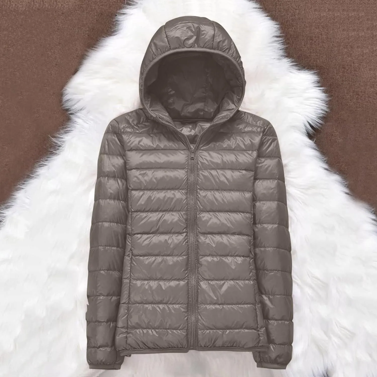 Women's Winter Zip Puffer Jacket Lightweight Packable Hooded Puffer Jacket Warm Down Coats Waterproof Ski Jackets