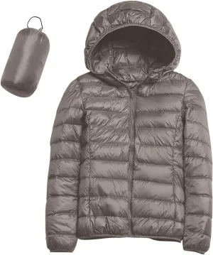Women's Winter Zip Puffer Jacket Lightweight Packable Hooded Puffer Jacket Warm Down Coats Waterproof Ski Jackets