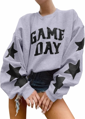 Womens Football Sequin Y2k Sweatshirt Crewneck Letter Graphic Pullover Long Sleeve Sweatshirt for Women 2024